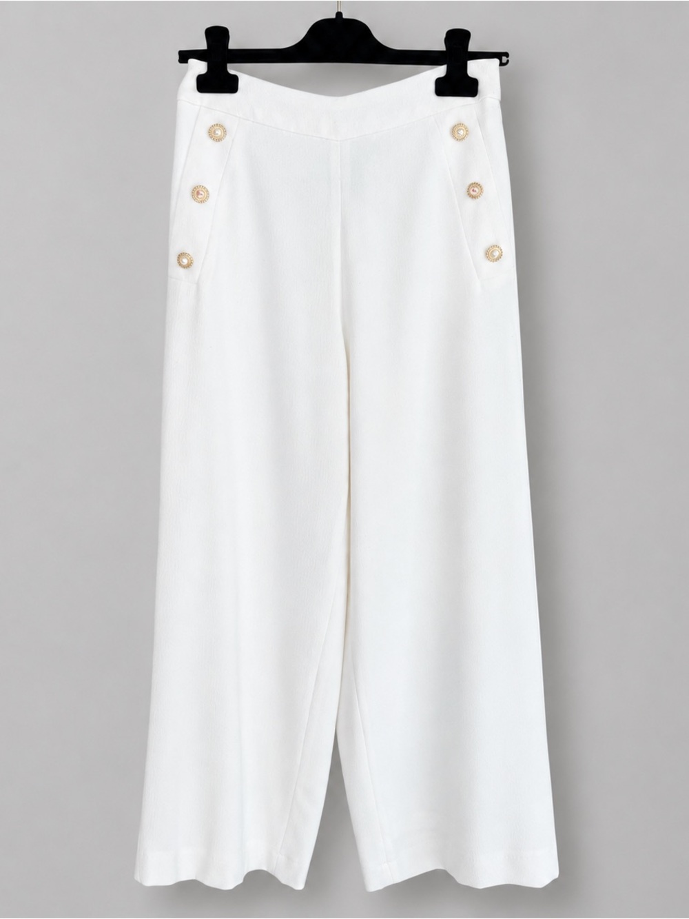 Women’s Edward Achour White Wide-Leg Button Detail Pants